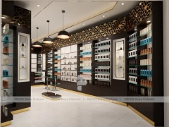 Dark Perfume Boutique With Pendant Lighting And Gold Lattice