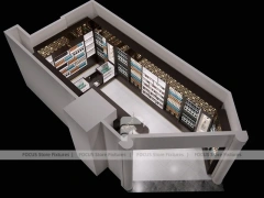 Dark Perfume Wall Display With Pendant Lighting