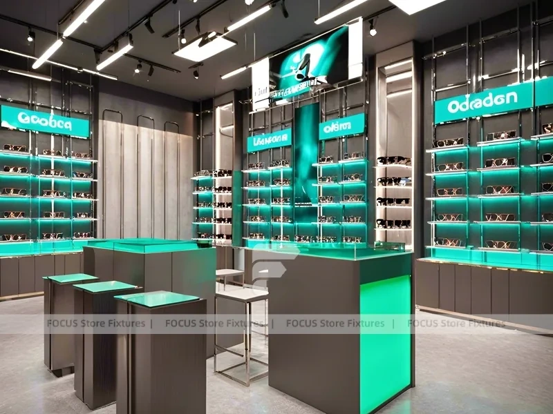 Dark Teal Vision Concept Space with Graphic Merchandising Panels