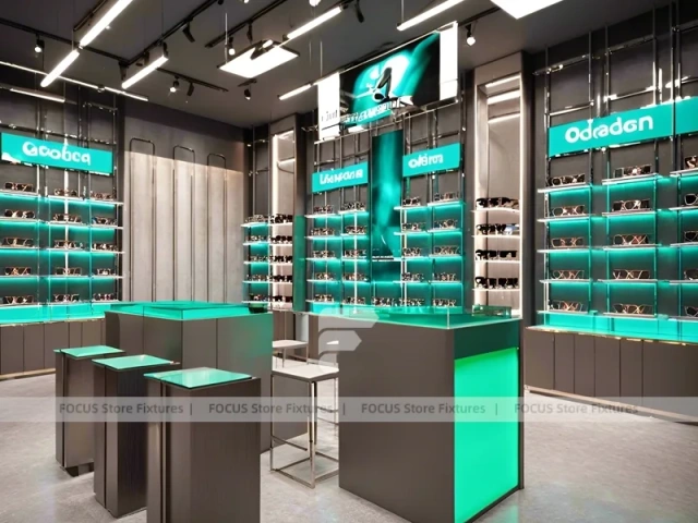 Dark Teal Vision Concept Space with Graphic Merchandising Panels