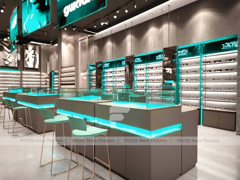 Dark Teal Vision Concept Space with Graphic Merchandising Panels