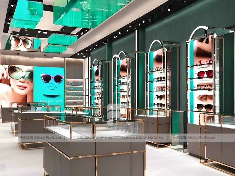 Dark Teal Vision Concept Space with Graphic Merchandising Panels