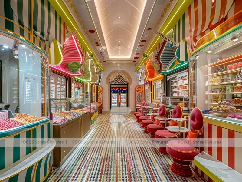 Fresh Mint Candy Lounge Interior with Striped Floor Runway