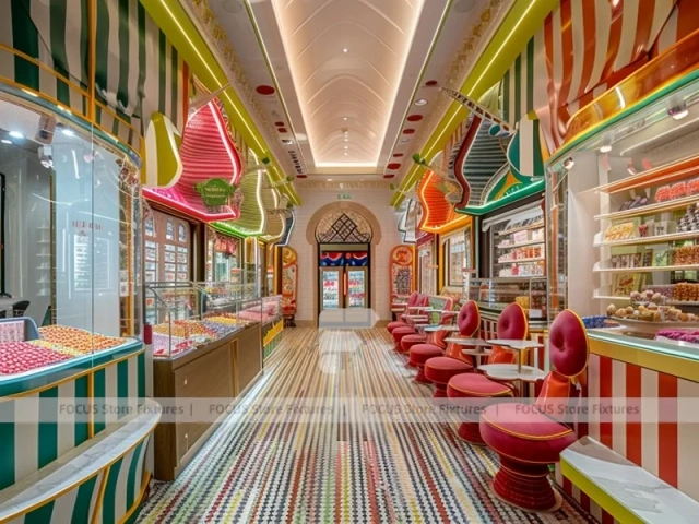 Fresh Mint Candy Lounge Interior with Striped Floor Runway