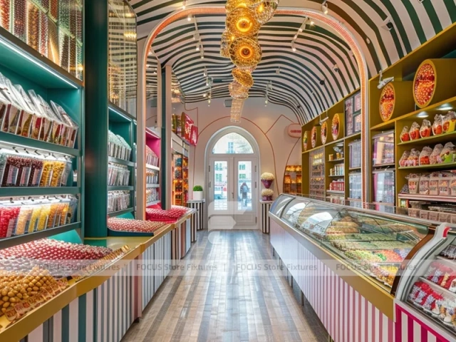 Fresh Mint Candy Lounge Interior with Striped Floor Runway