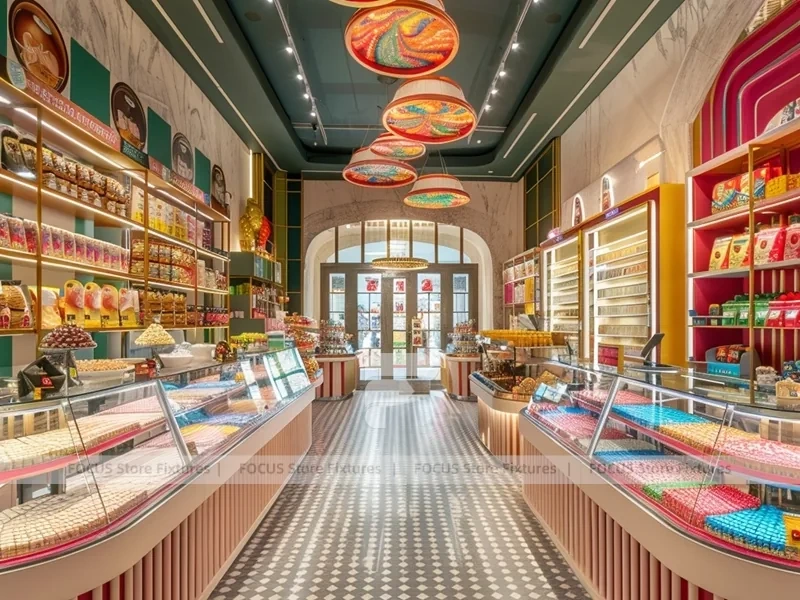 Fresh Mint Candy Lounge Interior with Striped Floor Runway