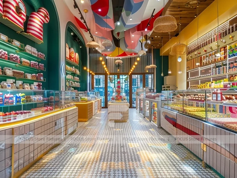 Fresh Mint Candy Lounge Interior with Striped Floor Runway