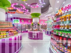 Fresh Mint Candy Store Interior with Center Candy Columns
