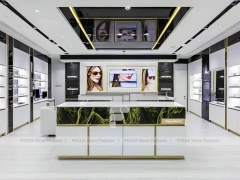 Glossy White Vision Retail Display with Gold Accent Counter