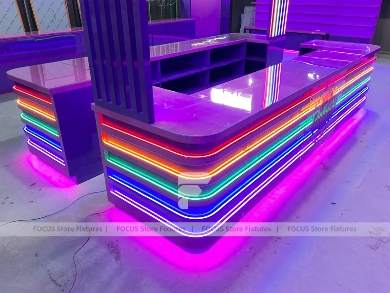 Glow Stripe Sweet Mall Kiosk with Open Merchandising Bay