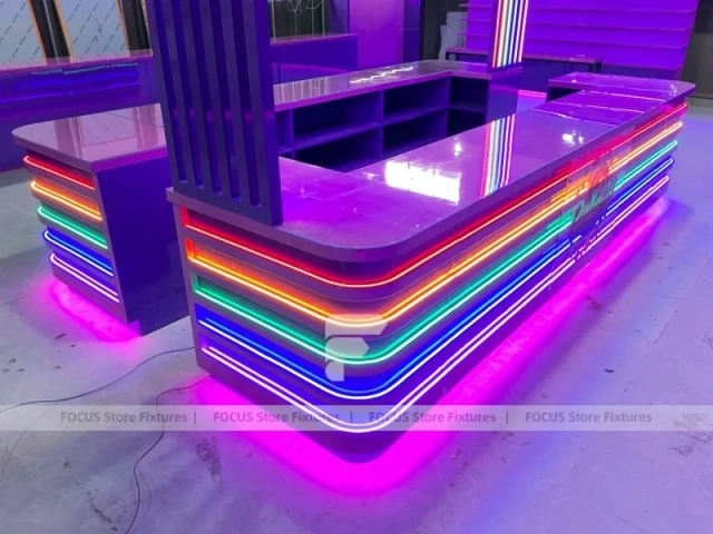 Glow Stripe Sweet Mall Kiosk with Open Merchandising Bay