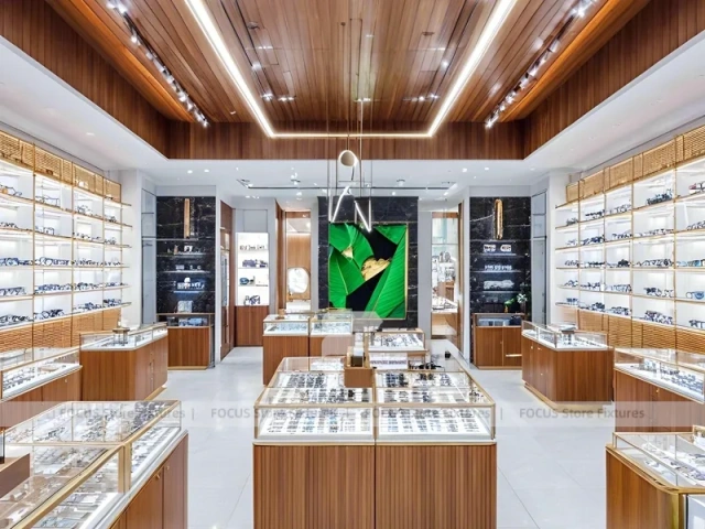 Gold Accent Optical Boutique Layout with Feature Counter Ensemble