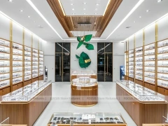 Gold Accent Optical Boutique Layout with Feature Counter Ensemble