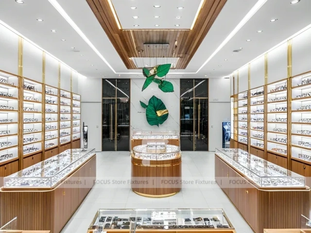 Gold Accent Optical Boutique Layout with Feature Counter Ensemble