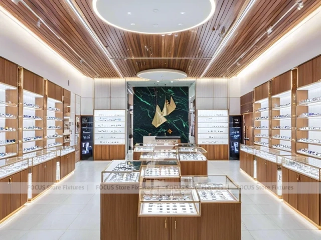 Gold Accent Optical Boutique Layout with Feature Counter Ensemble