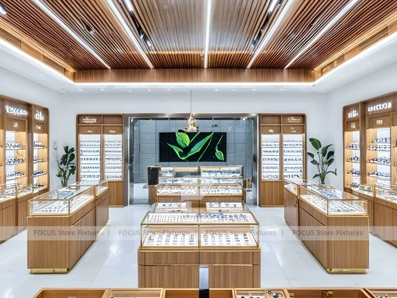 Gold Accent Optical Boutique Layout with Feature Counter Ensemble