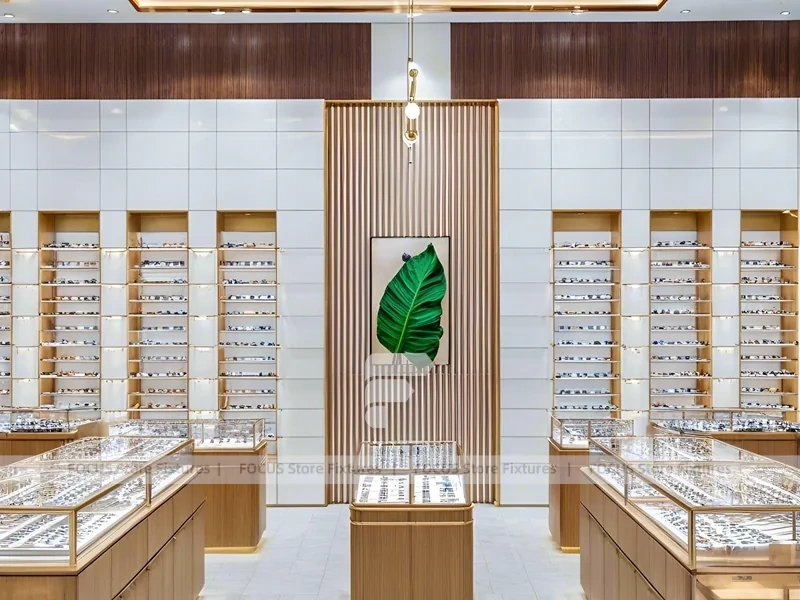 Gold Accent Optical Boutique Layout with Feature Counter Ensemble