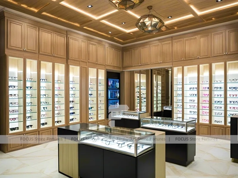 Gold Accent Optical Gallery Interior with Square Glass Counter