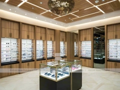 Gold Accent Optical Gallery Interior with Square Glass Counter