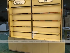 Gold Perfume Display Wall With Base Cabinets