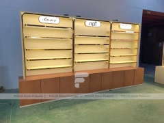 Gold Perfume Display Wall With Base Cabinets