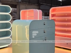 Golden Pastel Pop Candy Shelf Fixture with Rounded Corner Shelves