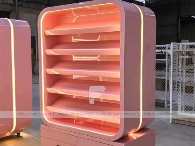 Golden Pastel Pop Candy Shelf Fixture with Rounded Corner Shelves