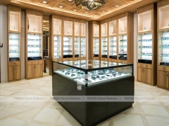 Golden Timber Eyewear Showcase Room with Layered Wall Shelving