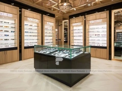 Golden Timber Eyewear Showcase Room with Layered Wall Shelving