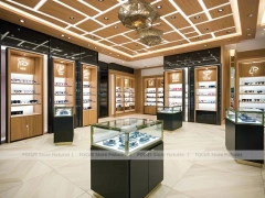 Golden Timber Eyewear Showcase Room with Layered Wall Shelving