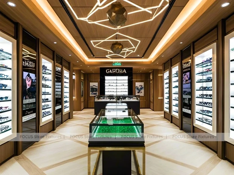 Golden Timber Vision Boutique Corridor with Layered Wall Shelving