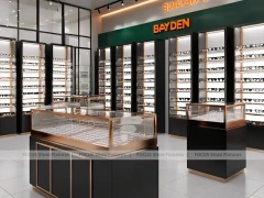 Graphite Copper Eyewear Retail Interior with Elevated Glass Islands