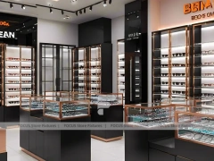 Graphite Copper Eyewear Retail Interior with Elevated Glass Islands
