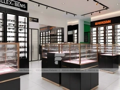 Graphite Copper Vision Store Display with Elevated Glass Islands