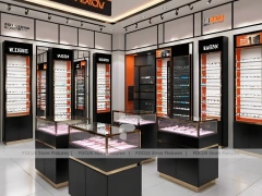 Graphite Copper Vision Store Display with Elevated Glass Islands