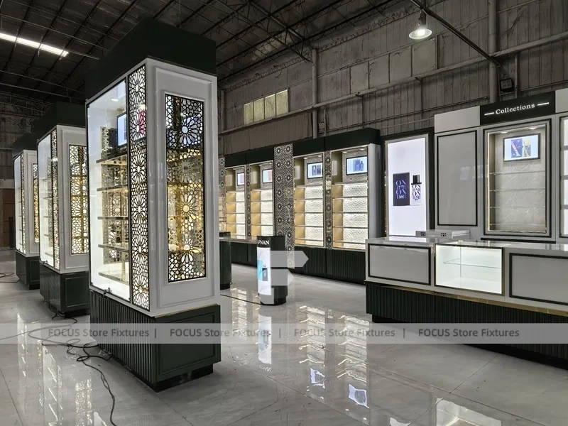 Illuminated Perfume Cabinet With Gold Floral Side Panels