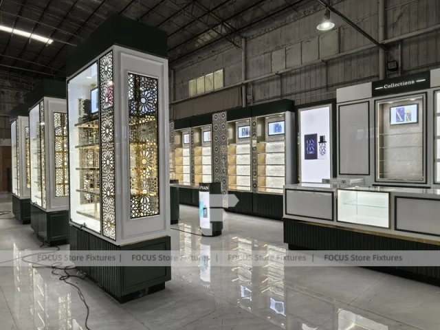 Illuminated Perfume Cabinet With Gold Floral Side Panels