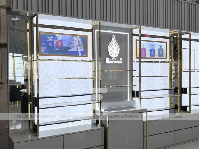 Illuminated Perfume Showcase Wall With Digital Lightboxes