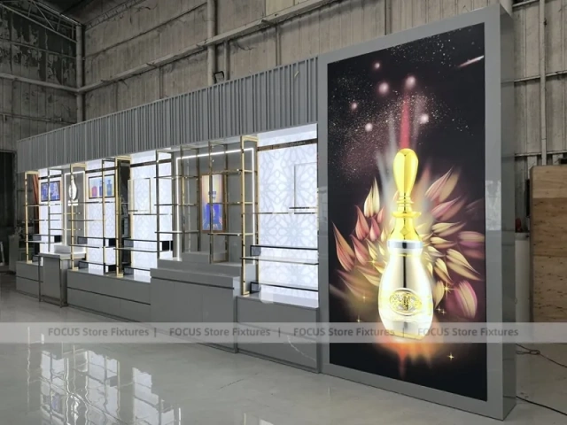 Illuminated Perfume Showcase Wall With Digital Lightboxes