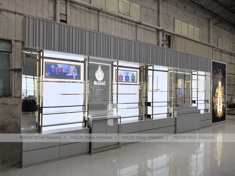 Illuminated Perfume Showcase Wall With Digital Lightboxes