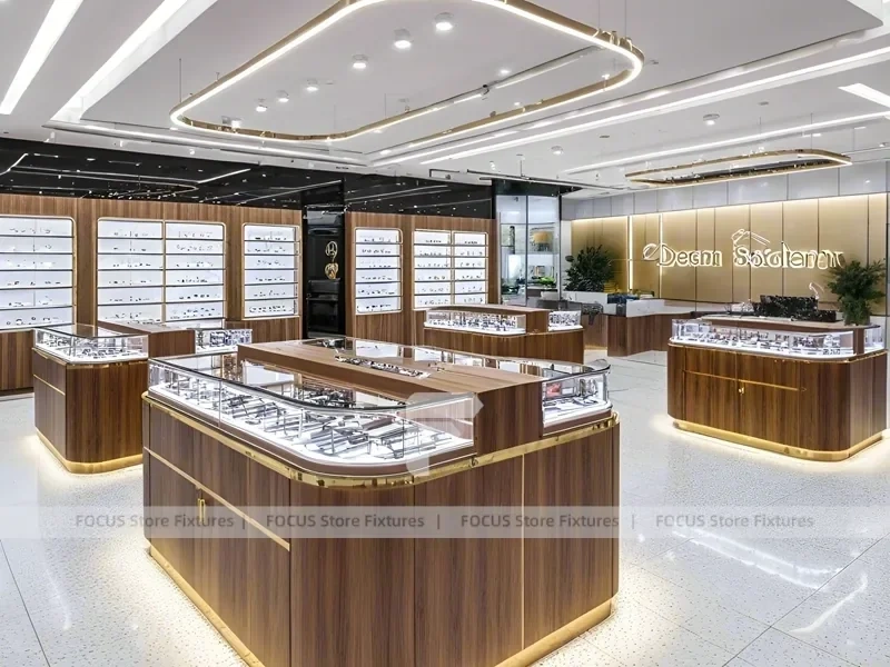 Linear Walnut Eyewear Retail Gallery for Premium Eyewear Boutique