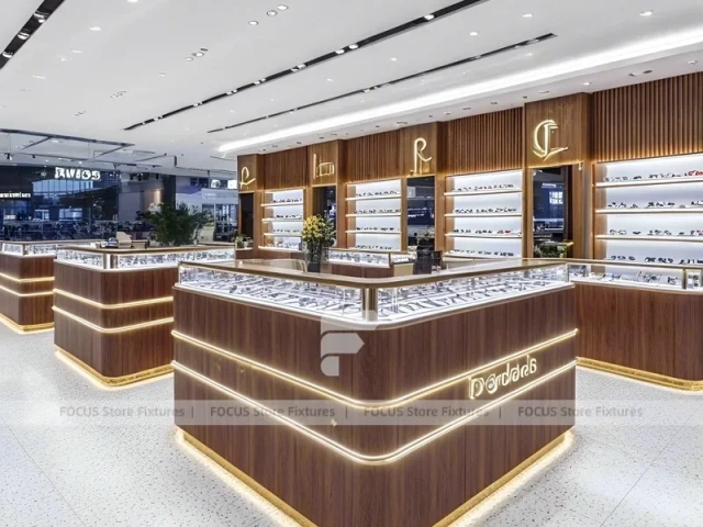 Linear Walnut Eyewear Retail Gallery for Premium Eyewear Boutique