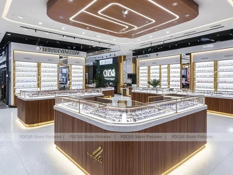 Linear Walnut Eyewear Retail Gallery for Premium Eyewear Boutique