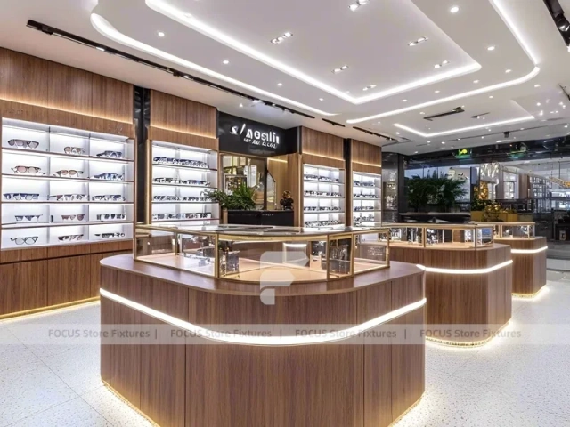 Linear Walnut Eyewear Retail Gallery for Premium Eyewear Boutique