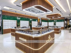 Linear Walnut Vision Boutique System with Multi-Island Merchandising