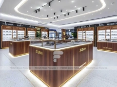 Linear Walnut Vision Boutique System with Multi-Island Merchandising