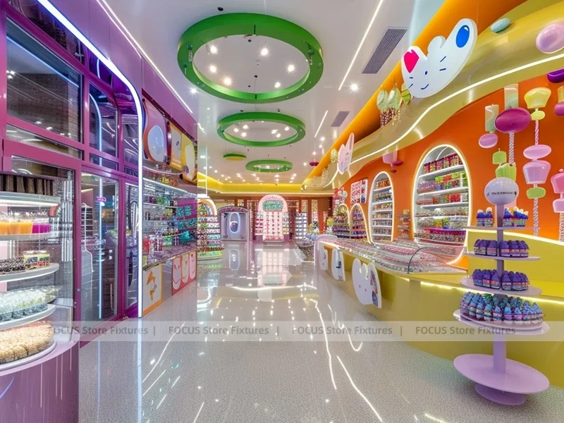 Lollipop Pop Sweet Retail Space with Tiered Candy Islands