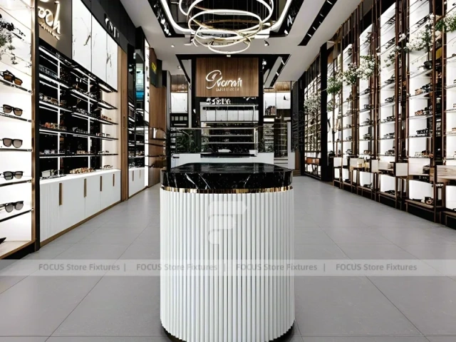 Luxury Consultation Vision Retail Studio with Poster-Lit Display Wall