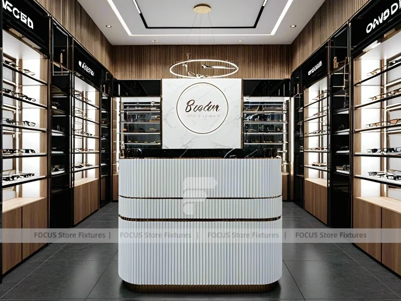 Luxury Consultation Vision Retail Studio with Poster-Lit Display Wall