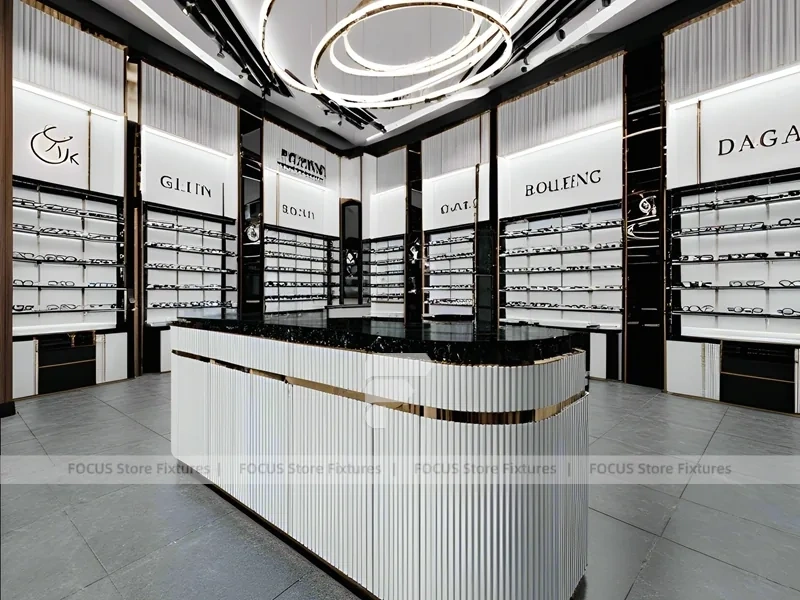 Luxury Consultation Vision Retail Studio with Poster-Lit Display Wall